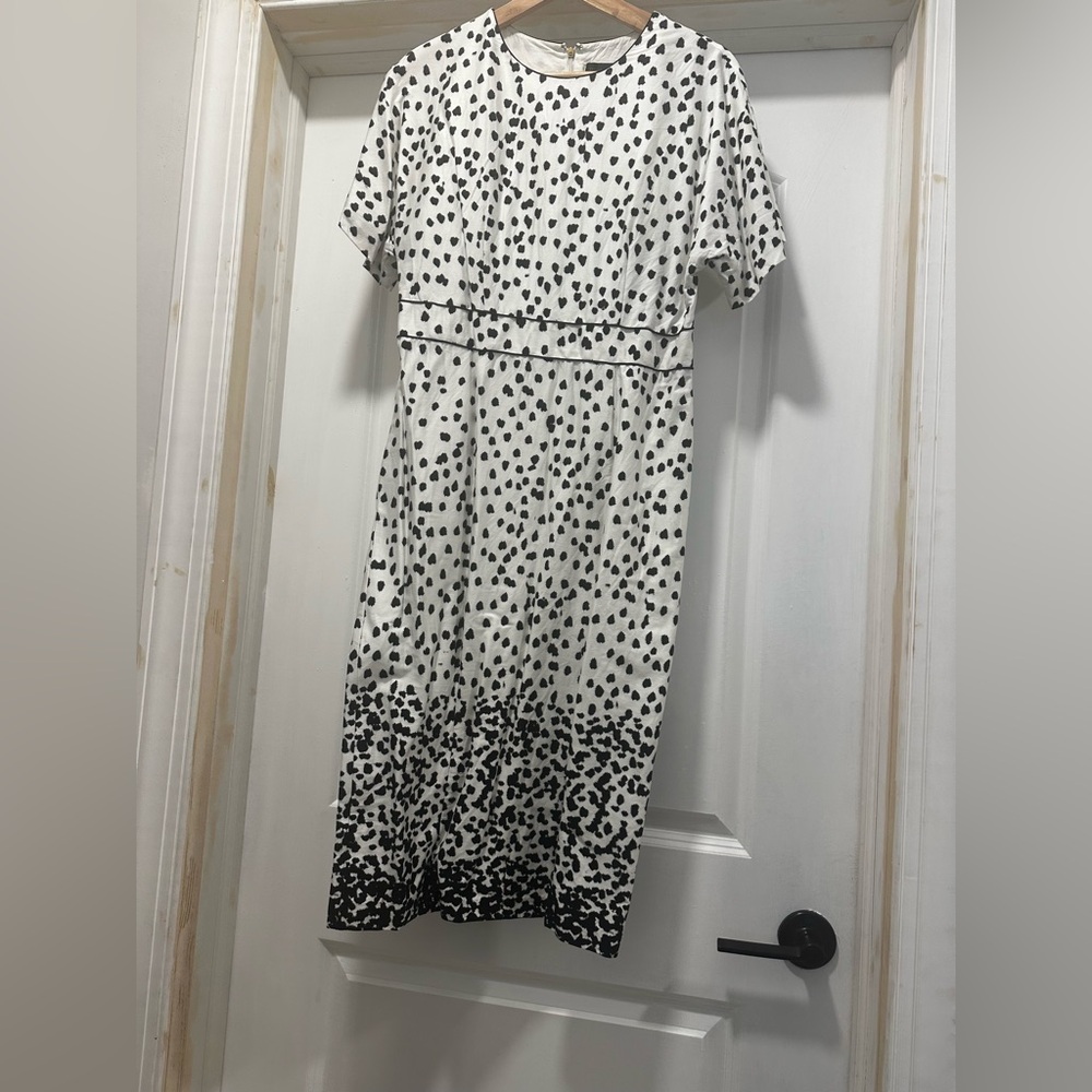 Donna Karan Black and White Spotted Midi Dress